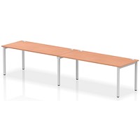 Impulse 2 Person Bench Desk, Side by Side, 2 x 1800mm (800mm Deep), Silver Frame, Beech