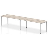 Impulse 2 Person Bench Desk, Side by Side, 2 x 1800mm (800mm Deep), Silver Frame, Grey Oak