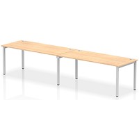 Impulse 2 Person Bench Desk, Side by Side, 2 x 1800mm (800mm Deep), Silver Frame, Maple