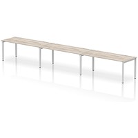 Impulse 3 Person Bench Desk, Side by Side, 3 x 1800mm (800mm Deep), Silver Frame, Grey Oak