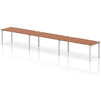 Impulse 3 Person Bench Desk, Side by Side, 3 x 1800mm (800mm Deep), Silver Frame, Walnut