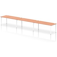 Impulse 3 Person Bench Desk, Side by Side, 3 x 1800mm (800mm Deep), White Frame, Beech