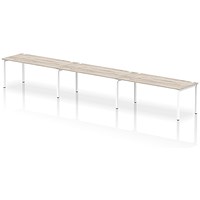 Impulse 3 Person Bench Desk, Side by Side, 3 x 1800mm (800mm Deep), White Frame, Grey Oak