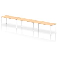 Impulse 3 Person Bench Desk, Side by Side, 3 x 1800mm (800mm Deep), White Frame, Maple