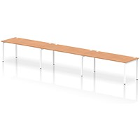 Impulse 3 Person Bench Desk, Side by Side, 3 x 1800mm (800mm Deep), White Frame, Oak