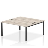 Impulse 2 Person Bench Desk, Back to Back, 2 x 1600mm (800mm Deep), Black Frame, Grey Oak