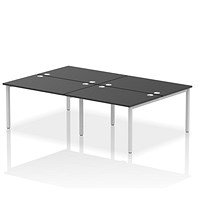 Impulse 4 Person Bench Desk, Back to Back, 4 x 1200mm (800mm Deep), Silver Frame, Black