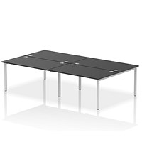 Impulse 4 Person Bench Desk, Back to Back, 4 x 1400mm (800mm Deep), Silver Frame, Black