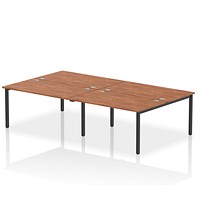 Impulse 4 Person Bench Desk, Back to Back, 4 x 1400mm (800mm Deep), Black Frame, Walnut