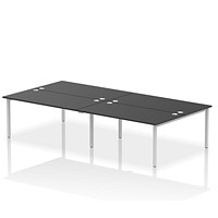 Impulse 4 Person Bench Desk, Back to Back, 4 x 1600mm (800mm Deep), Silver Frame, Black