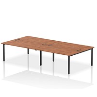 Impulse 4 Person Bench Desk, Back to Back, 4 x 1600mm (800mm Deep), Black Frame, Walnut