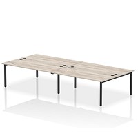 Impulse 4 Person Bench Desk, Back to Back, 4 x 1800mm (800mm Deep), Black Frame, Grey Oak