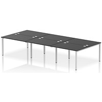 Impulse 6 Person Bench Desk, Back to Back, 6 x 1200mm (800mm Deep), Silver Frame, Black