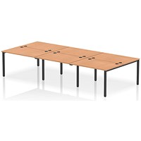 Impulse 6 Person Bench Desk, Back to Back, 6 x 1200mm (800mm Deep), Black Frame, Oak