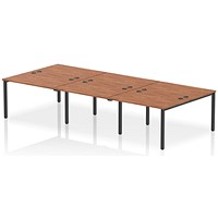 Impulse 6 Person Bench Desk, Back to Back, 6 x 1200mm (800mm Deep), Black Frame, Walnut