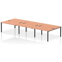 Impulse 6 Person Bench Desk, Back to Back, 6 x 1400mm (800mm Deep), Black Frame, Beech