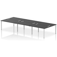 Impulse 6 Person Bench Desk, Back to Back, 6 x 1400mm (800mm Deep), Silver Frame, Black