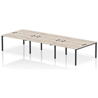 Impulse 6 Person Bench Desk, Back to Back, 6 x 1400mm (800mm Deep), Black Frame, Grey Oak