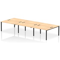 Impulse 6 Person Bench Desk, Back to Back, 6 x 1400mm (800mm Deep), Black Frame, Maple