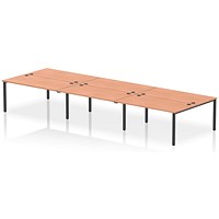 Impulse 6 Person Bench Desk, Back to Back, 6 x 1600mm (800mm Deep), Black Frame, Beech