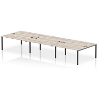 Impulse 6 Person Bench Desk, Back to Back, 6 x 1600mm (800mm Deep), Black Frame, Grey Oak