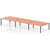 Impulse 6 Person Bench Desk, Back to Back, 6 x 1800mm (800mm Deep), Black Frame, Beech