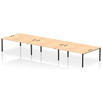 Impulse 6 Person Bench Desk, Back to Back, 6 x 1800mm (800mm Deep), Black Frame, Maple