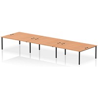 Impulse 6 Person Bench Desk, Back to Back, 6 x 1800mm (800mm Deep), Black Frame, Oak