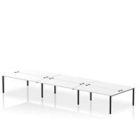 Impulse 6 Person Bench Desk, Back to Back, 6 x 1800mm (800mm Deep), Black Frame, White