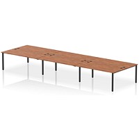 Impulse 6 Person Bench Desk, Back to Back, 6 x 1800mm (800mm Deep), Black Frame, Walnut