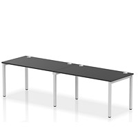 Impulse 2 Person Bench Desk, Side by Side, 2 x 1400mm (800mm Deep), Silver Frame, Black