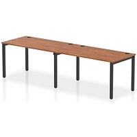 Impulse 2 Person Bench Desk, Side by Side, 2 x 1400mm (800mm Deep), Black Frame, Walnut