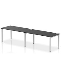 Impulse 2 Person Bench Desk, Side by Side, 2 x 1600mm (800mm Deep), Silver Frame, Black