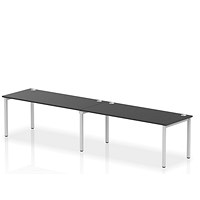 Impulse 2 Person Bench Desk, Side by Side, 2 x 1800mm (800mm Deep), Silver Frame, Black