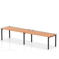 Impulse 2 Person Bench Desk, Side by Side, 2 x 1800mm (800mm Deep), Black Frame, Oak