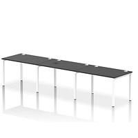 Impulse 3 Person Bench Desk, Side by Side, 3 x 1200mm (800mm Deep), White Frame, Black
