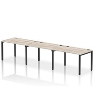 Impulse 3 Person Bench Desk, Side by Side, 3 x 1200mm (800mm Deep), Black Frame, Grey Oak