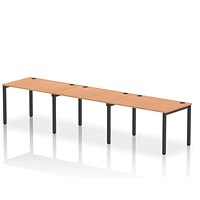 Impulse 3 Person Bench Desk, Side by Side, 3 x 1200mm (800mm Deep), Black Frame, Oak