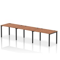 Impulse 3 Person Bench Desk, Side by Side, 3 x 1200mm (800mm Deep), Black Frame, Walnut