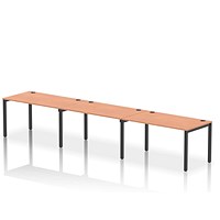 Impulse 3 Person Bench Desk, Side by Side, 3 x 1400mm (800mm Deep), Black Frame, Beech