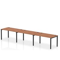 Impulse 3 Person Bench Desk, Side by Side, 3 x 1400mm (800mm Deep), Black Frame, Walnut