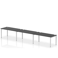 Impulse 3 Person Bench Desk, Side by Side, 3 x 1600mm (800mm Deep), Silver Frame, Black