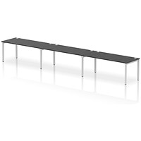 Impulse 3 Person Bench Desk, Side by Side, 3 x 1800mm (800mm Deep), Silver Frame, Black