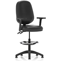 Eclipse II High Rise Operator Chair, Black Bonded Leather, With Height Adjustable Arms
