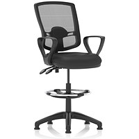 Eclipse II High Rise Deluxe Mesh Back Operator Chair, Black Bonded Leather, With Loop Arms