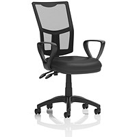 Eclipse Plus II Mesh Back Operator Chair, Fixed Loop Arms, Black Bonded Leather