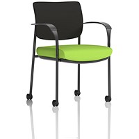 Brunswick Deluxe Visitors Chair, Black Frame, Black Back, With Arms and Castors, Myrrh Green