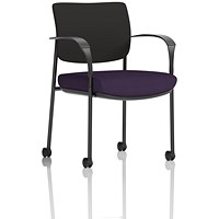 Brunswick Deluxe Visitors Chair, Black Frame, Black Back, With Arms and Castors, Tansy Purple