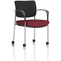 Brunswick Deluxe Visitors Chair, Chrome Frame, Black Back, With Arms and Castors, Ginseng Chilli