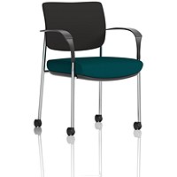 Brunswick Deluxe Visitors Chair, Chrome Frame, Black Back, With Arms and Castors, Maringa Teal